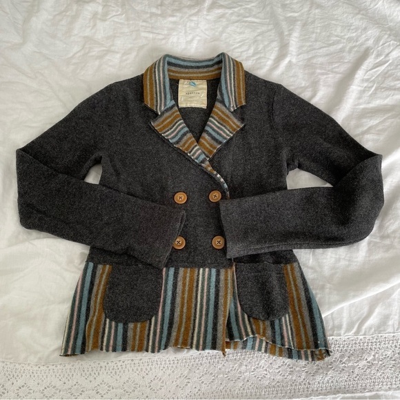 Anthropologie Sparrow SMALL Gray 100% Lamb’s Wool Jacket Blazer - Picture 1 of 5